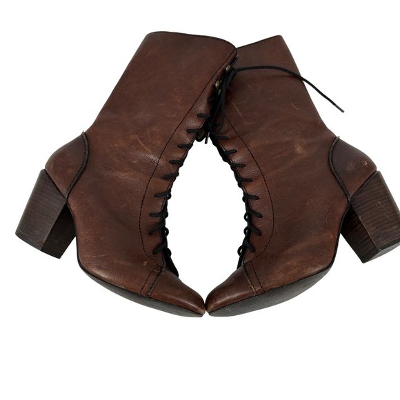 Women’s FOSSIL Leather Boots Size 7 Steampunk Lace Up Heels - Picture 1 of 15